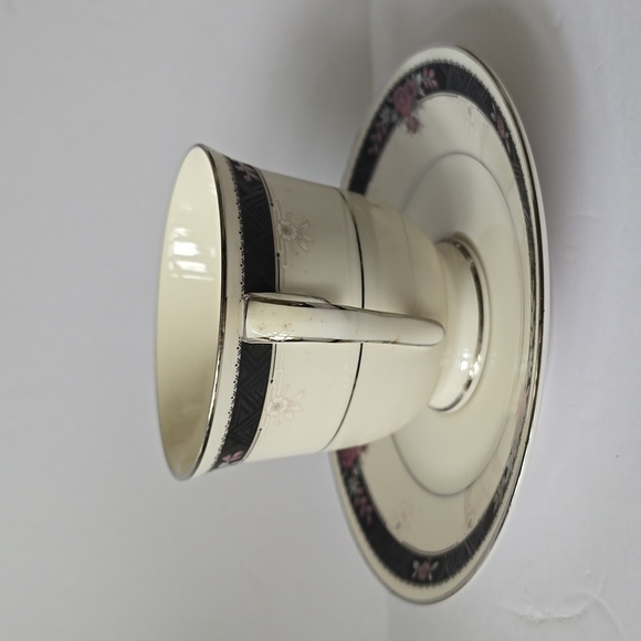 Noritake Etienne Ivory China Footed Coffee Mug Tea Cup And Saucer 7260 Japan - Picture 10 of 16